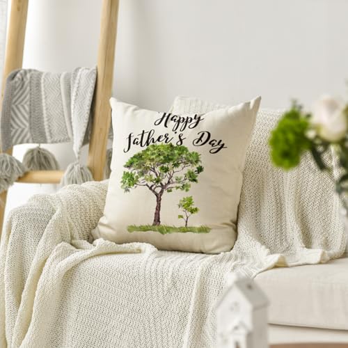 Happy Father's Day Watercolor Tree Throw Pillow Cover, 18"x18"