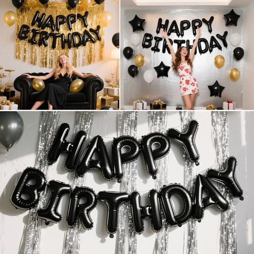 Happy Birthday Balloon Banner Set - 13 Black Foil Letter Balloons