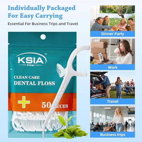 KSIA Dental Floss Picks 50 Count with Travel Pouch, PFAS-Free