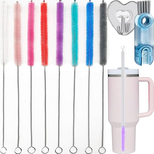 12-Inch Extra Long Straw Cleaner Brush Set - 8 Color Nylon & Stainless Steel