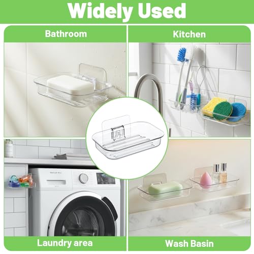 Wall-Mounted Clear Soap Dish with Self-Draining Design