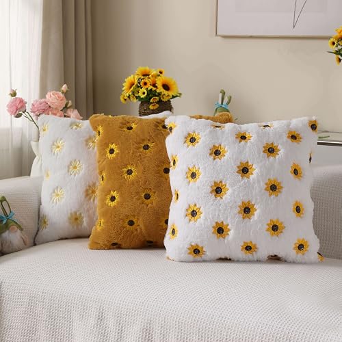 Farmhouse Yellow Sunflower Pillow Covers 18x18 Set of 2