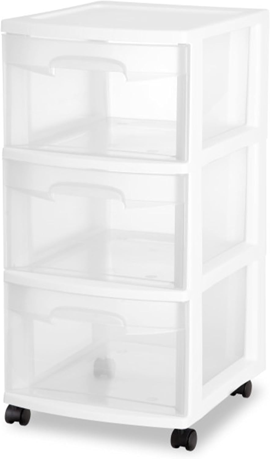Sterilite 4 Pack Plastic Storage Organizer - 3 Drawer Rolling Bin Cart for Closet Organization | White