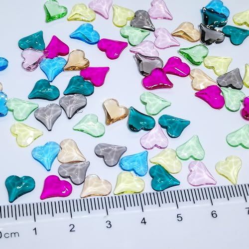 KAAGEE 80Pcs Aurora Heart Nail Rhinestones 3D Water Ripple Glass Charms