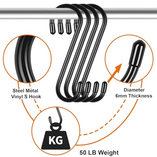 Heavy Duty S Hooks - 10 Pack 6 Inch Vinyl Coated Non-Slip Hooks for Hanging Plants, Clothes, and Tools