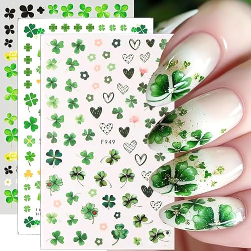 St. Patrick's Day 3D Shamrock Nail Stickers Green Clover Decals 4 Sheets