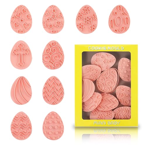 10-Piece Easter Egg Cookie Cutter Set - 3D Plastic Stamps for Baking