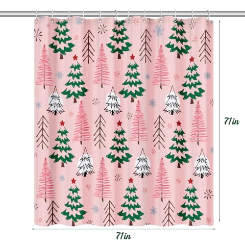 MelonBoat Christmas Shower Curtain, Pink Xmas Tree Fabric Bath Curtain 72x72