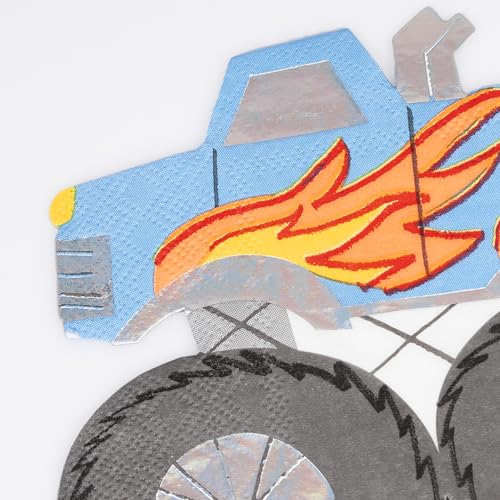 Meri Meri Monster Truck Napkins - Pack of 16, 3-Ply with Holographic Foil