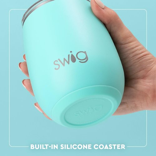 Swig Life 14oz Stemless Wine Cup, Insulated Wine Tumbler with Lid, Stainless Steel Travel Tumbler (Hot Pink)