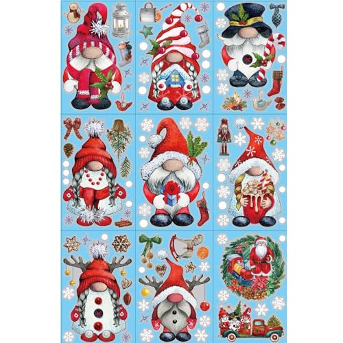 Christmas Window Clings Snowflake Santa Gnome Reindeer Set - 4 Variations