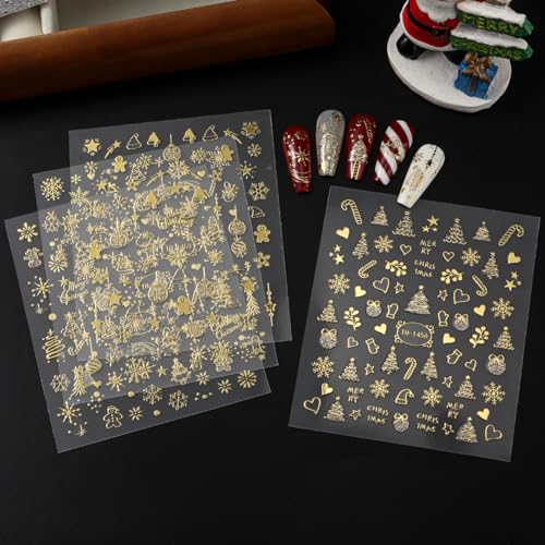 Christmas Nail Art Stickers 4 Sheets Self-Adhesive Winter Decals