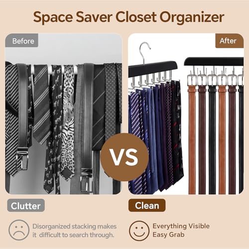 2 Pack Wooden Tie Rack and Belt Hanger with 40 Hooks