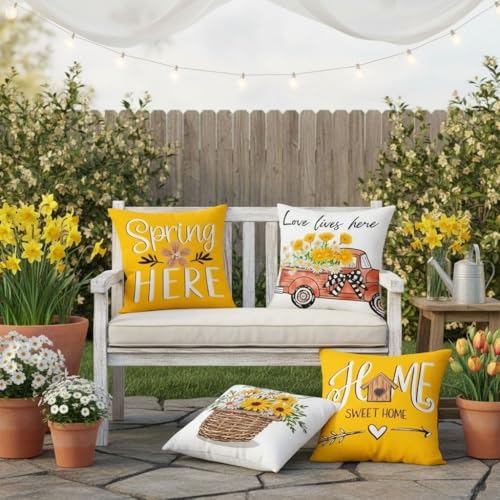 Yellow Daisy Pillow Covers 18x18 Inch Set of 4 Velvet Home Decor Spring Summer