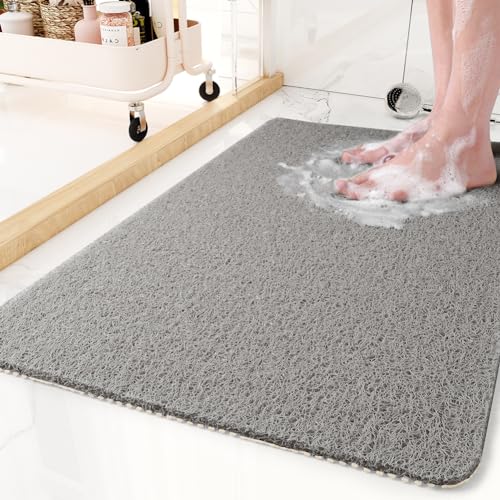 MontVoo Non-Slip Bathtub Mat 16x24 Inch - Quick Drying Foot Scrubber in Grey
