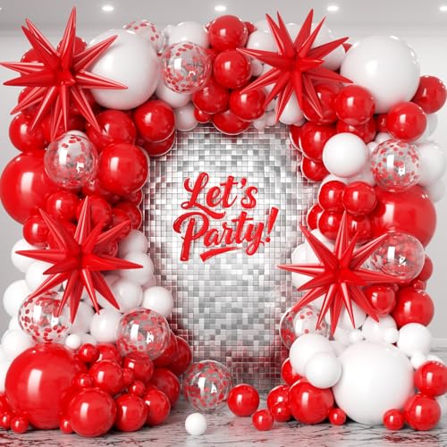 153pc Red and White Balloon Garland Arch Kit with Star Balloons