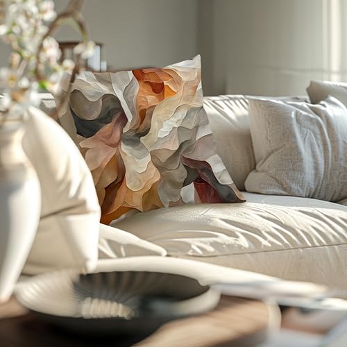 Modern Abstract Throw Pillow Cover 18x18 - Beige Brown & Orange