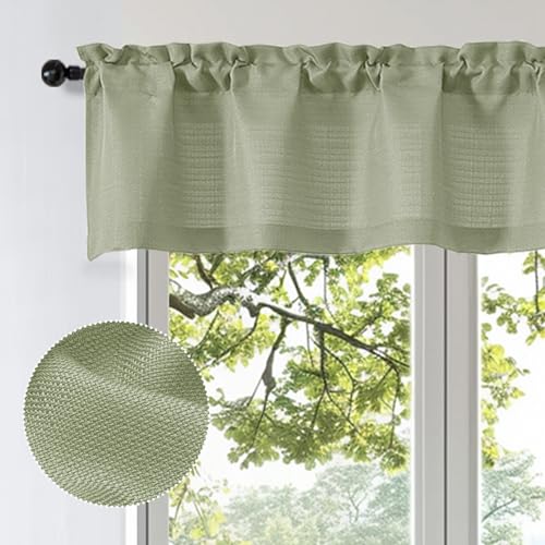 Light Green Faux Linen Textured Valance Curtain - 60"x14"