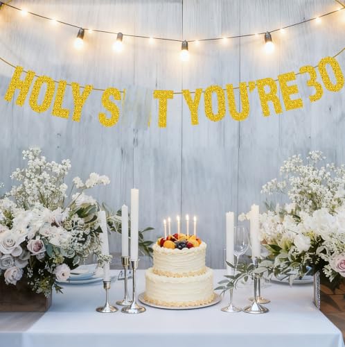 Gold Glitter 30th Birthday Banner for Men & Women - Party Decor