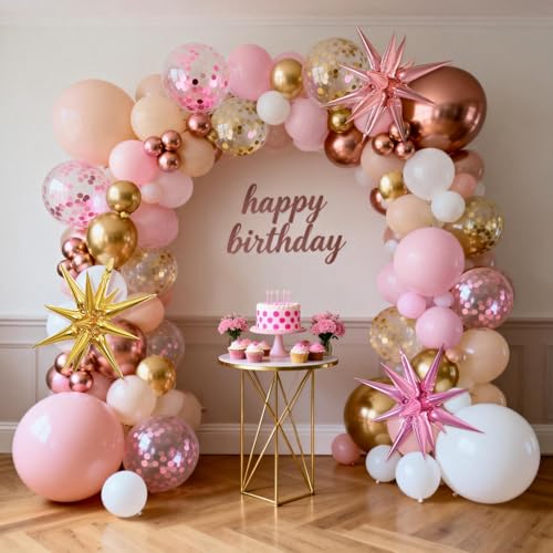 PUFFLD Rose Gold and Pastel Pink Balloon Arch Kit - 144 Piece Set