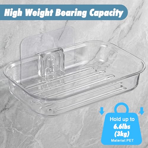 Adhesive Soap Dish for Shower Wall - Self-Draining Clear Plastic Holder