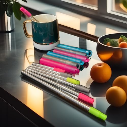 NAIVELY 3-Pack Collapsible Stainless Steel Straws with Case & Brush
