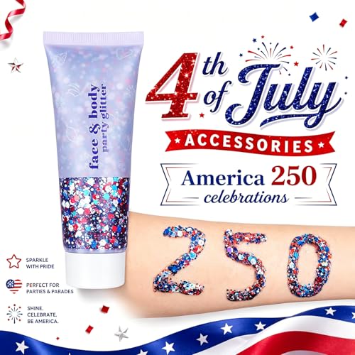 Red White and Blue Face and Body Glitter Stick for 4th of July