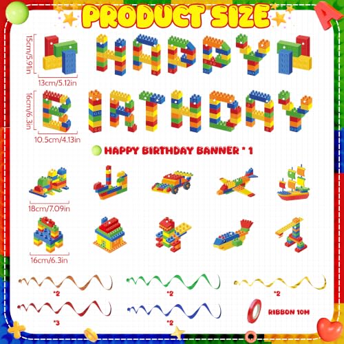 Building Block Birthday Party Decoration Set with Banner and Hanging Swirls