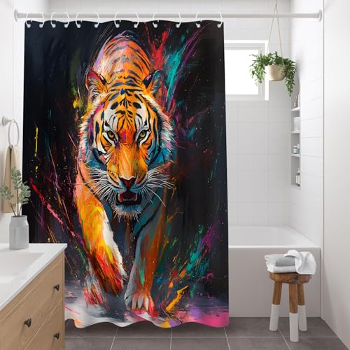 Tiger Shower Curtain 70x70 Inch Wild Animal Themed Bathroom Decor - ZZYSKS