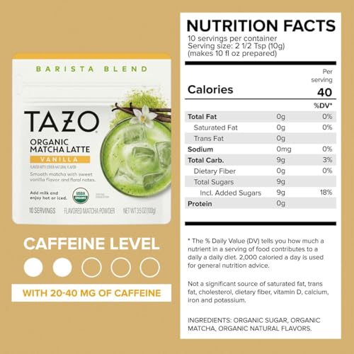 TAZO Organic Vanilla Matcha Latte Powder - 10 Servings