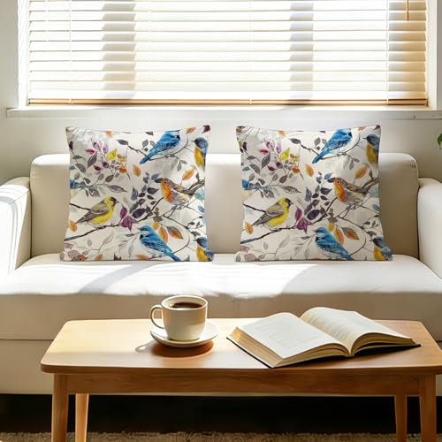 Watercolor Bird Decorative Throw Pillow Covers, 18x18 Set of 2