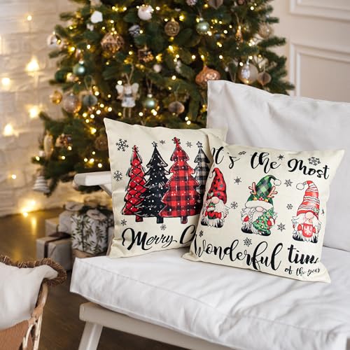 THAWAY Christmas Pillow Covers 18x18 Set of 4, Red & Black Buffalo Plaid