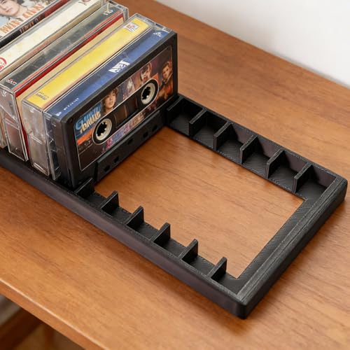 GRETJOB 10-Slot Cassette Tape Storage Rack - Durable Organizer