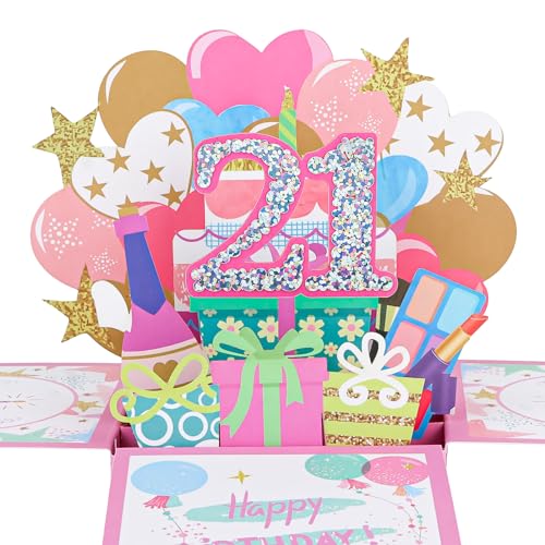 CIEHER 21st Birthday Pop Up Card - Unique 3D Greeting for Girls