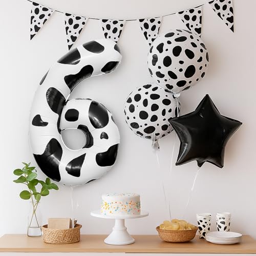 Cow Print Number 6 Balloon Set for 6th Birthday Party Decorations