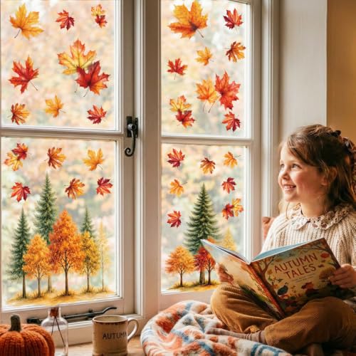 Fall Trees Window Clings - Autumn Leaf Decorations for Home