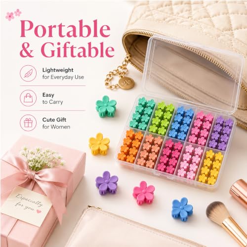 Noxlra 80PCS Mini Flower Hair Clips - 0.6 Inch Tiny Colorful Floral Claw Clips with Storage Box
