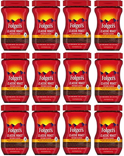 Folgers Classic Roast Instant Coffee Crystals, 3 Ounce (Pack of 12)