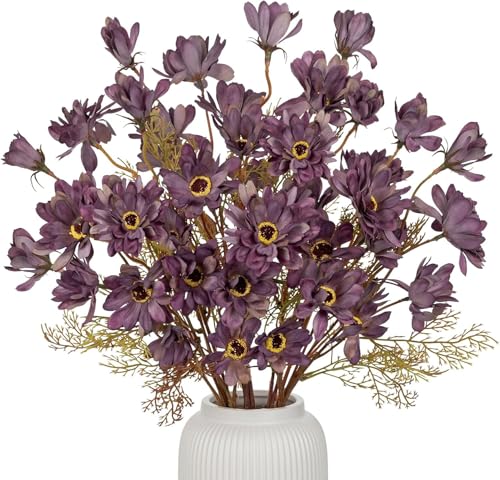 Artificial Daisy Flowers - 3 Bunches of Burgundy Silk Mums for Fall Decor