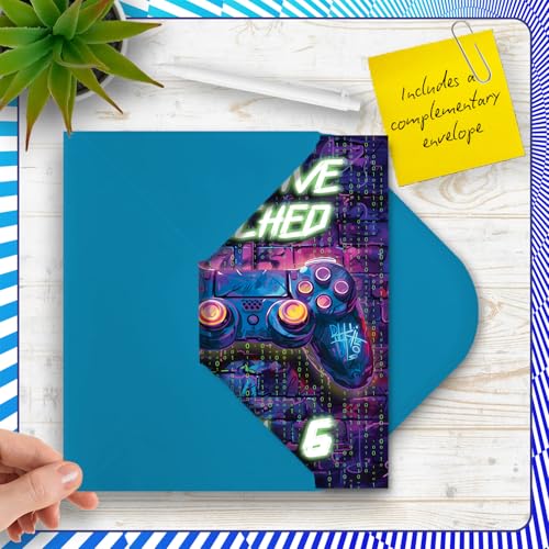 6th Birthday Card for Boys & Girls - Neon Video Gamer Design