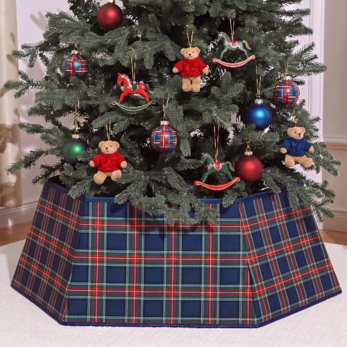 Poen Tartan Plaid Christmas Tree Collar - 29-inch Holiday Tree Skirt