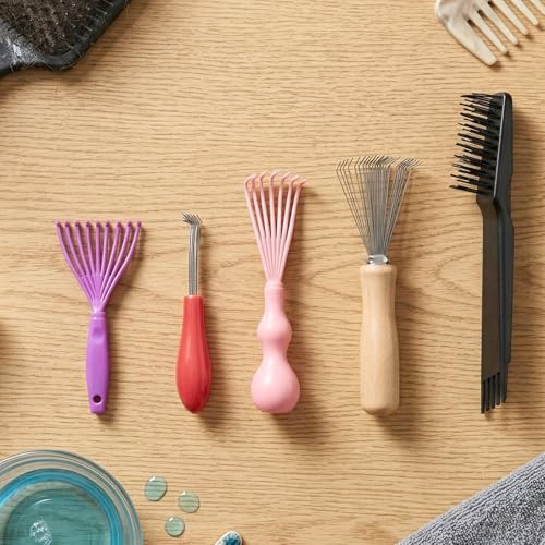 HJZHII 5-Piece Hairbrush Cleaner Tool Set - Hair Comb Maintenance and Dust Removal