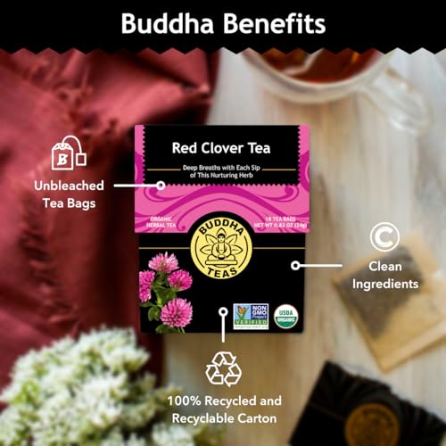 Buddha Teas Organic Red Clover Flower Tea - 18 Count, Herbal, Caffeine-Free