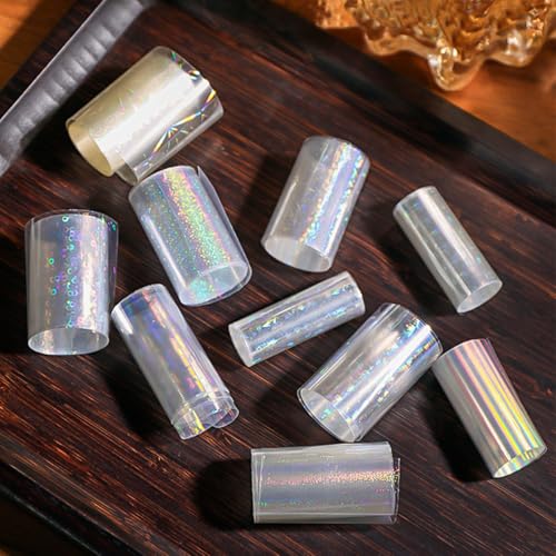 OSTTMA 10PCS Aurora Nail Foil Transfer Stickers Holographic Mermaid Design