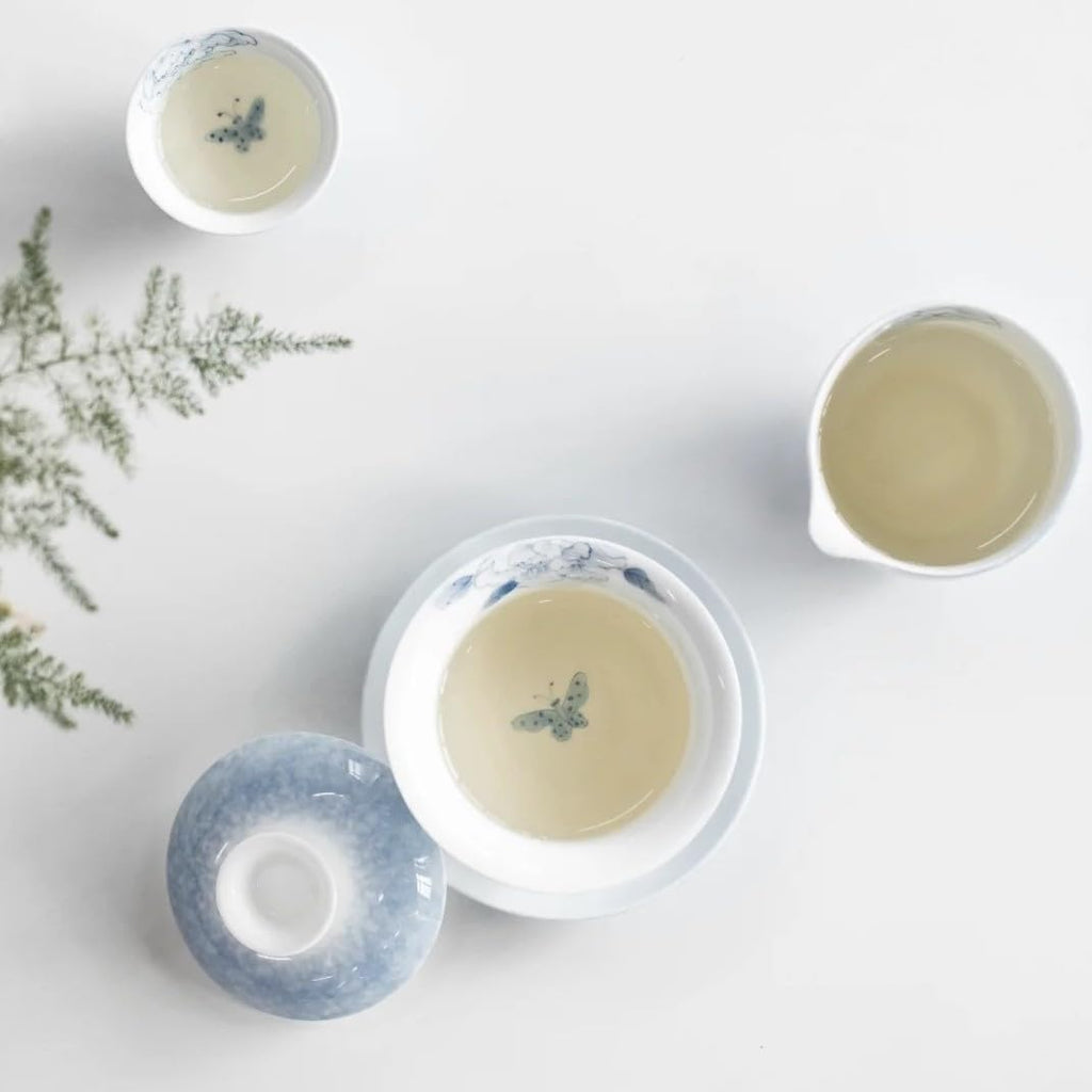 Hand-painted Kungfu Tea Set, Butterfly and Floral themed Chinese Tea Set, Gaiwan Gongfu Tea sets for adult, Ceramic Tea Ceremony Set, Gift for Tea Lovers