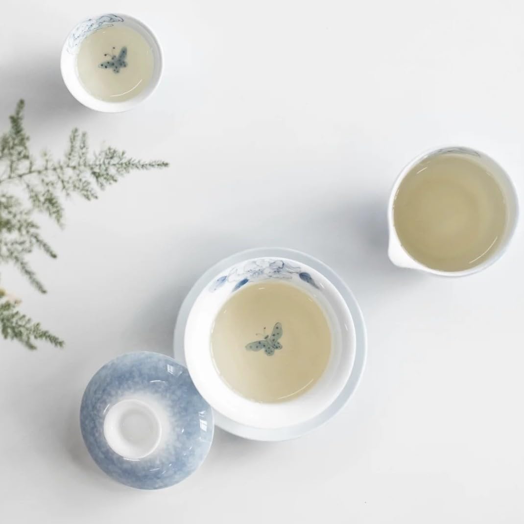 Hand-painted Kungfu Tea Set, Butterfly and Floral themed Chinese Tea Set, Gaiwan Gongfu Tea sets for adult, Ceramic Tea Ceremony Set, Gift for Tea Lovers