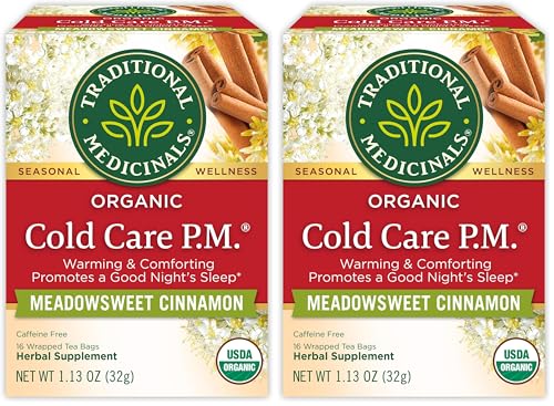 Organic Cold Care PM Herbal Tea for Sleep & Respiratory Health - 32 Bags