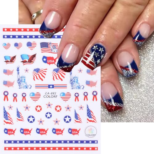 POWPOP 6PCS Patriotic 4th of July Nail Art Stickers & Decals