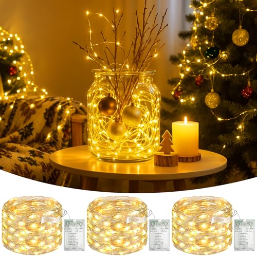 Warm White 3-Pack 16FT Fairy String Lights with Timer & Battery or USB Power