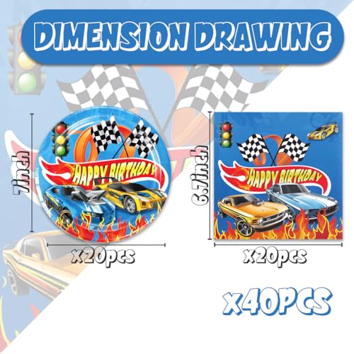 40 Pcs Car Theme Party Supplies Set - Plates & Napkins